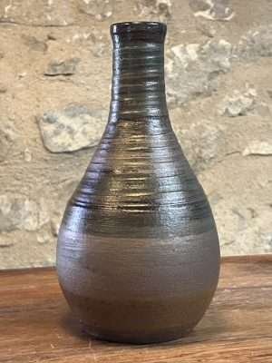 Vase - marron métalique grès - "DROP!" décoré n°7