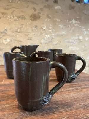 Set café thé - 5 tasses + 1 pichet en noire et vert