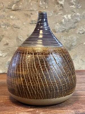 Vase - violet marron cracquelé - "DROP!" décoré n°15