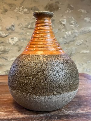 Vase - orange sur gris cracquelé - "DROP!" décoré - n°014