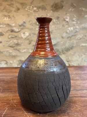 Vase - orange matte cracquelé - "DROP!" décoré - n°013