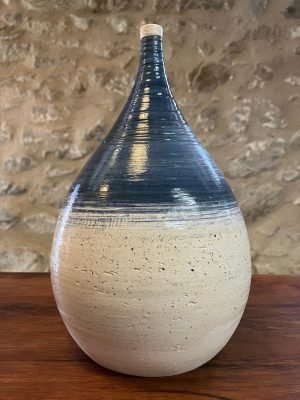 Vase - cobalt sur blanc chamotté - "DROP!" décoré - n°018