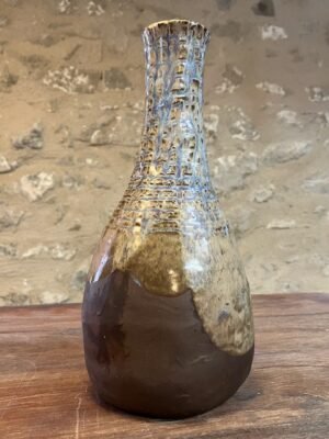 Vase - organique marron blanc bleu - "DROP!" décoré n°44 - La Borne 2026